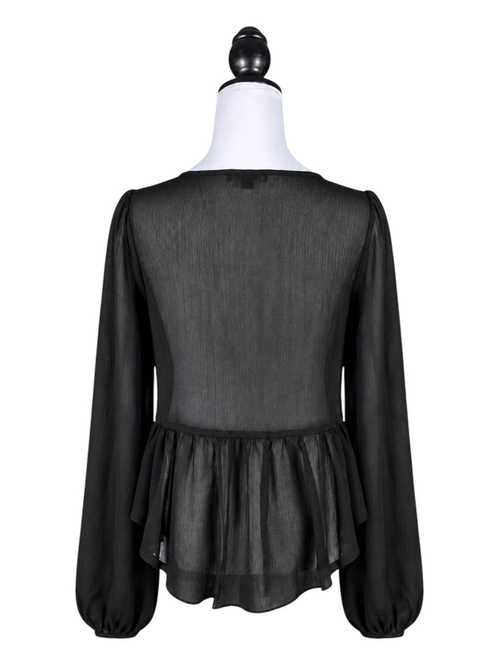 Dolls Kill Current Mood Peasant Top Black Sheer Double Tie Front Peplum Goth L - Picture 3 of 8